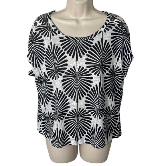 Joie Linen Cap Sleeve Palm Leaf Print Top Black Grey Size M - Picture 1 of 7
